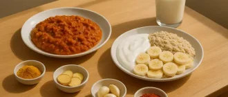 Spicy curry and pregnancy-safe foods on modern kitchen table