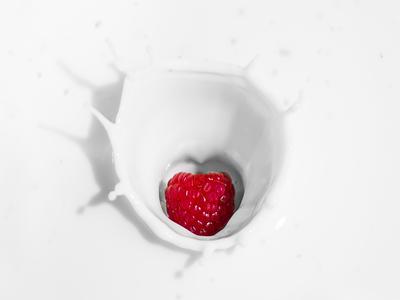 Raspberry in milk