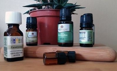 essential oils in glass bottle