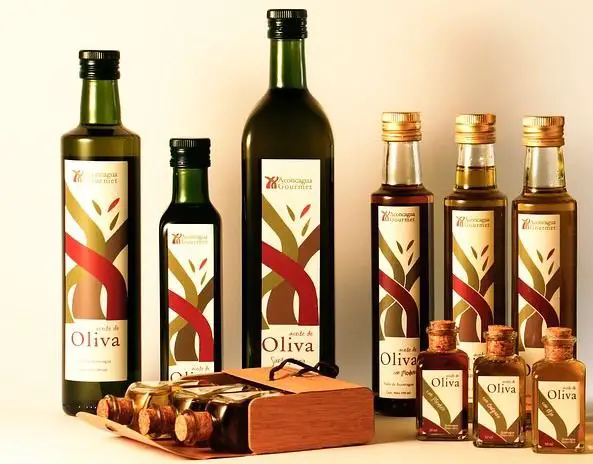 Olive oil in glass bottles