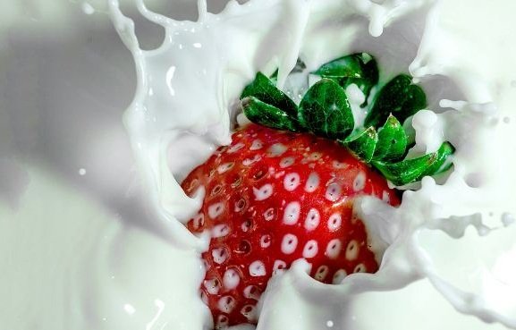 Strawberry in yogurt
