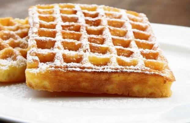 Waffles with high fructose corn syrup on the plate