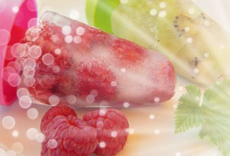 Frozen raspberries and ice