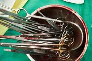 Tools with blood after operation
