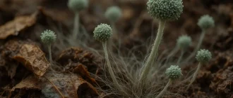 Aspergillus fumigatus spores on compost — close-up image of mold on decaying organic matter for fungal infection awareness.
